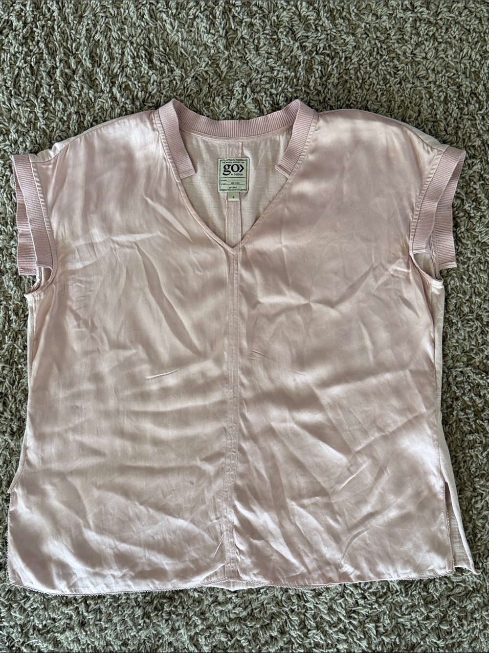 GO by go silk Pink V-Neck Short Sleeve Top